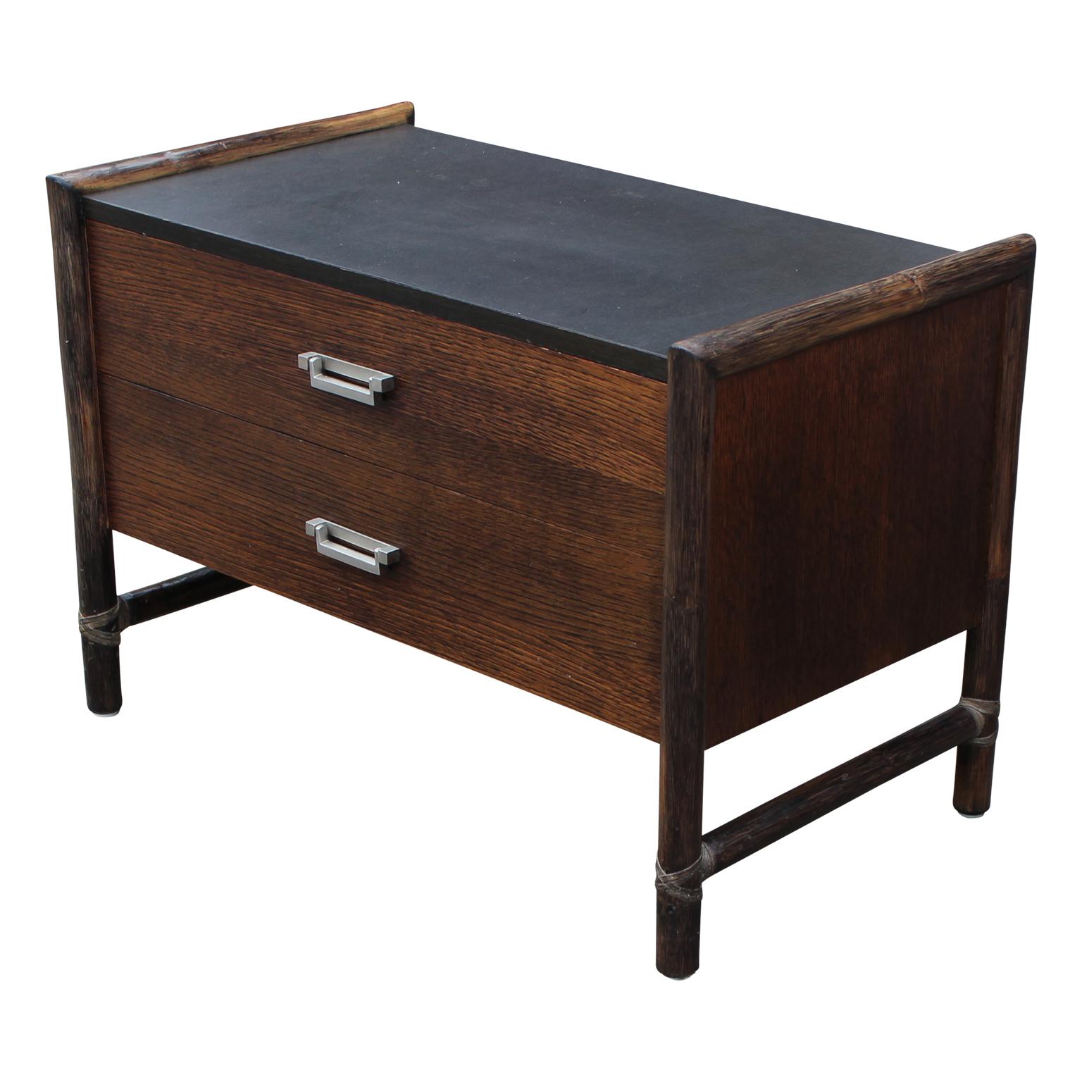 Beautiful nightstands or end tables by McGuire Furniture Company. Bamboo with laminate top, circa 20th century.