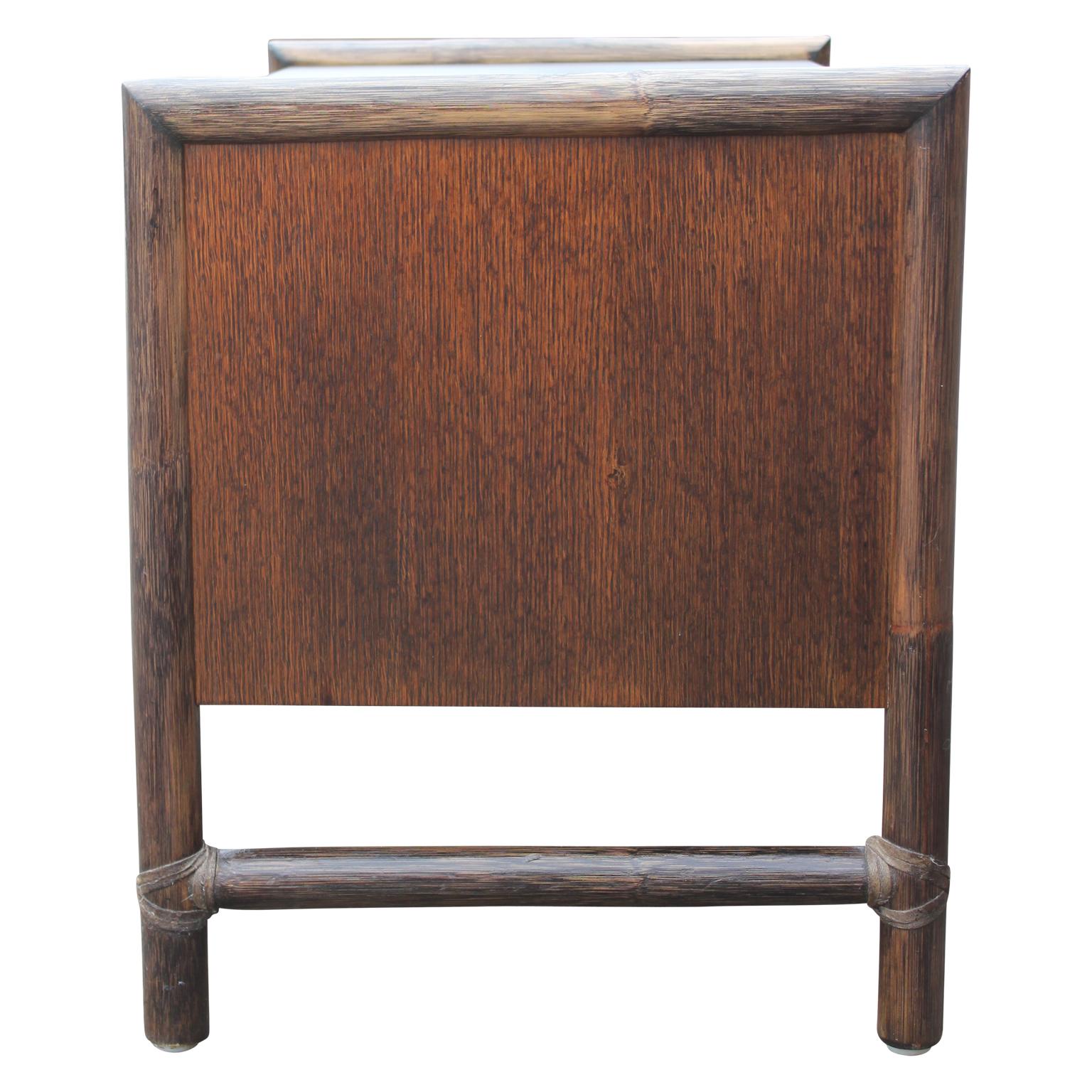 American Modern Pair of McGuire Bamboo Nightstands or End Tables with Laminate Top