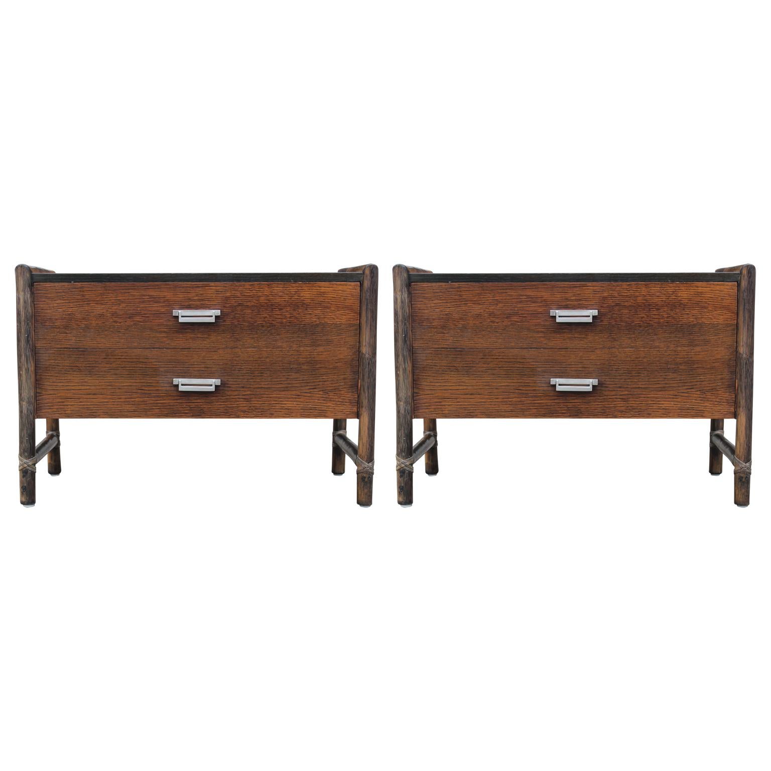 Modern Pair of McGuire Bamboo Nightstands or End Tables with Laminate Top