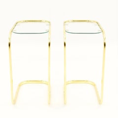 Modern Pair of Brass and Glass Drink / Side Tables