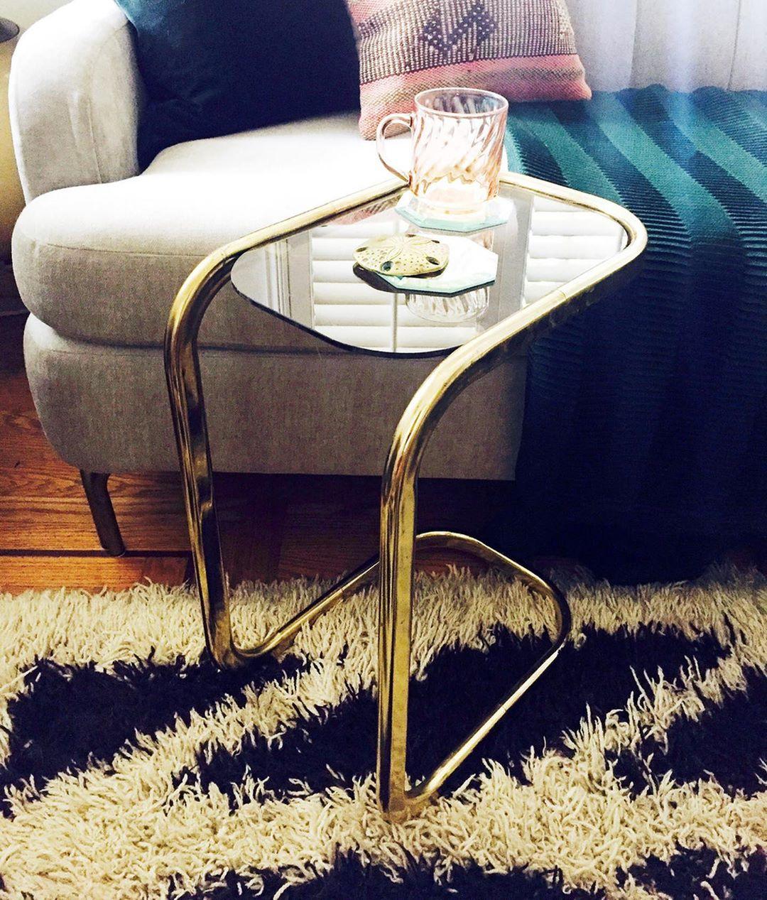 Late 20th Century Modern Pair of Brass and Glass Drink / Side Tables