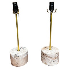 Modern Pair of New Limited-Edition Vintage Travertine Stone Table Lamps