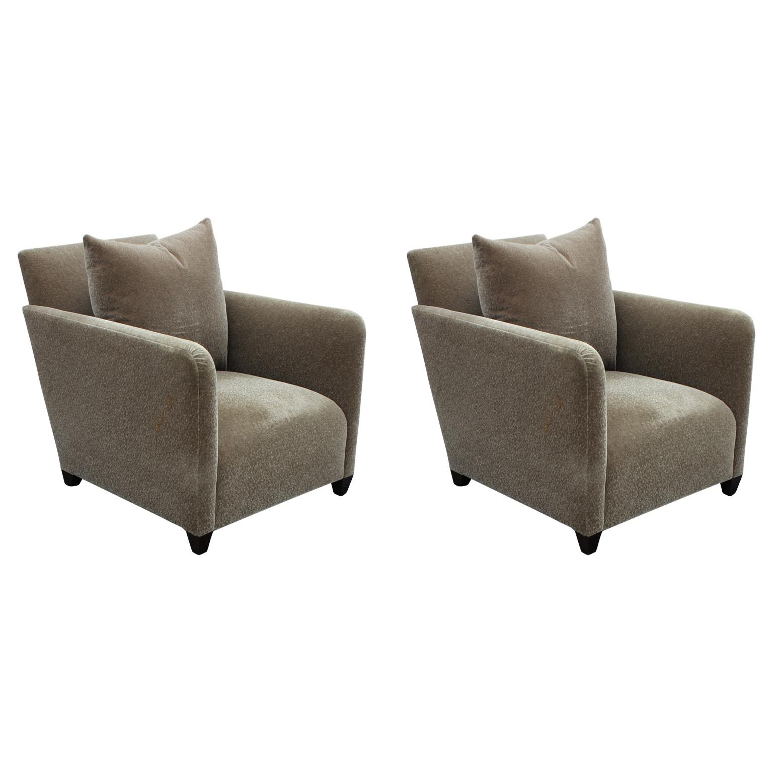 Modern Pair of Olive Donghia Mohair Lounge / Club Chairs