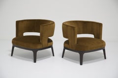 Modern Pair of Olive Green Velvet Lounge Chairs by Roberto Lazzeroni, Flexform