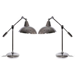 Modern Pair of Polished Chrome Articulating Table Lamps