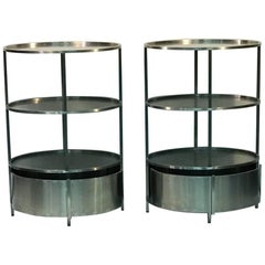 Modern Pair of Polished Steel Triple Tier Stands