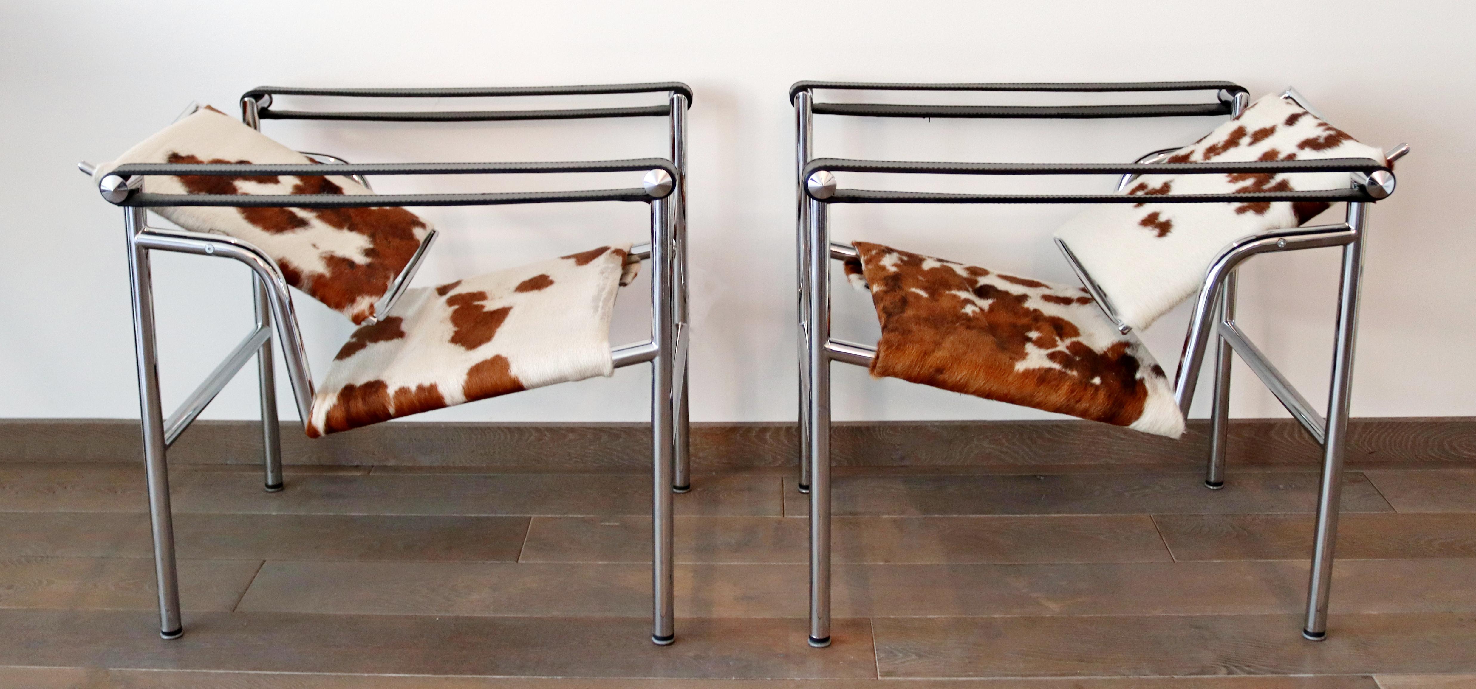Late 20th Century Modern Pair of Pony Hair on Chrome Adjustable Chairs Corbusier Style, 1970s