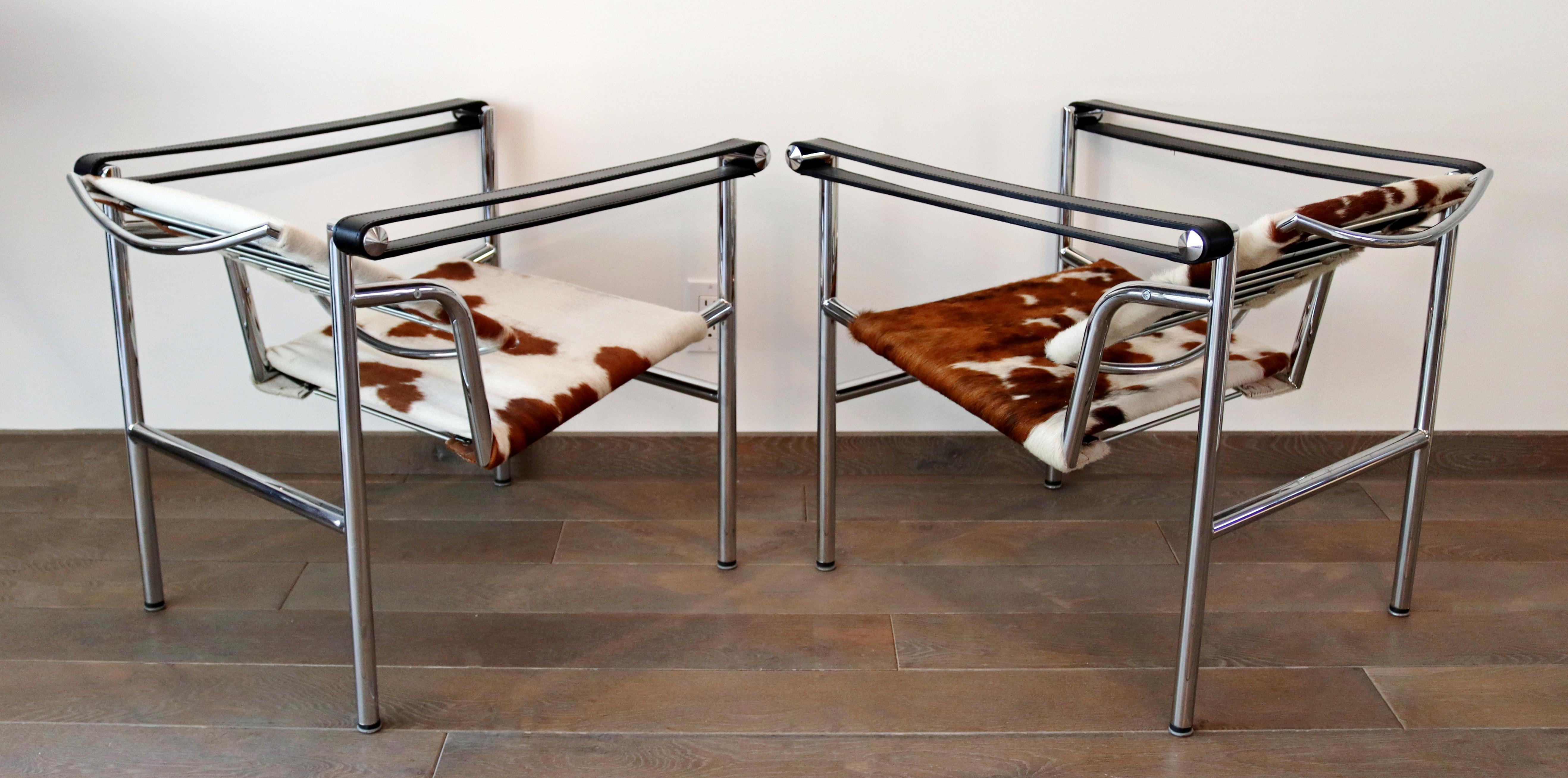 Modern Pair of Pony Hair on Chrome Adjustable Chairs Corbusier Style, 1970s 2