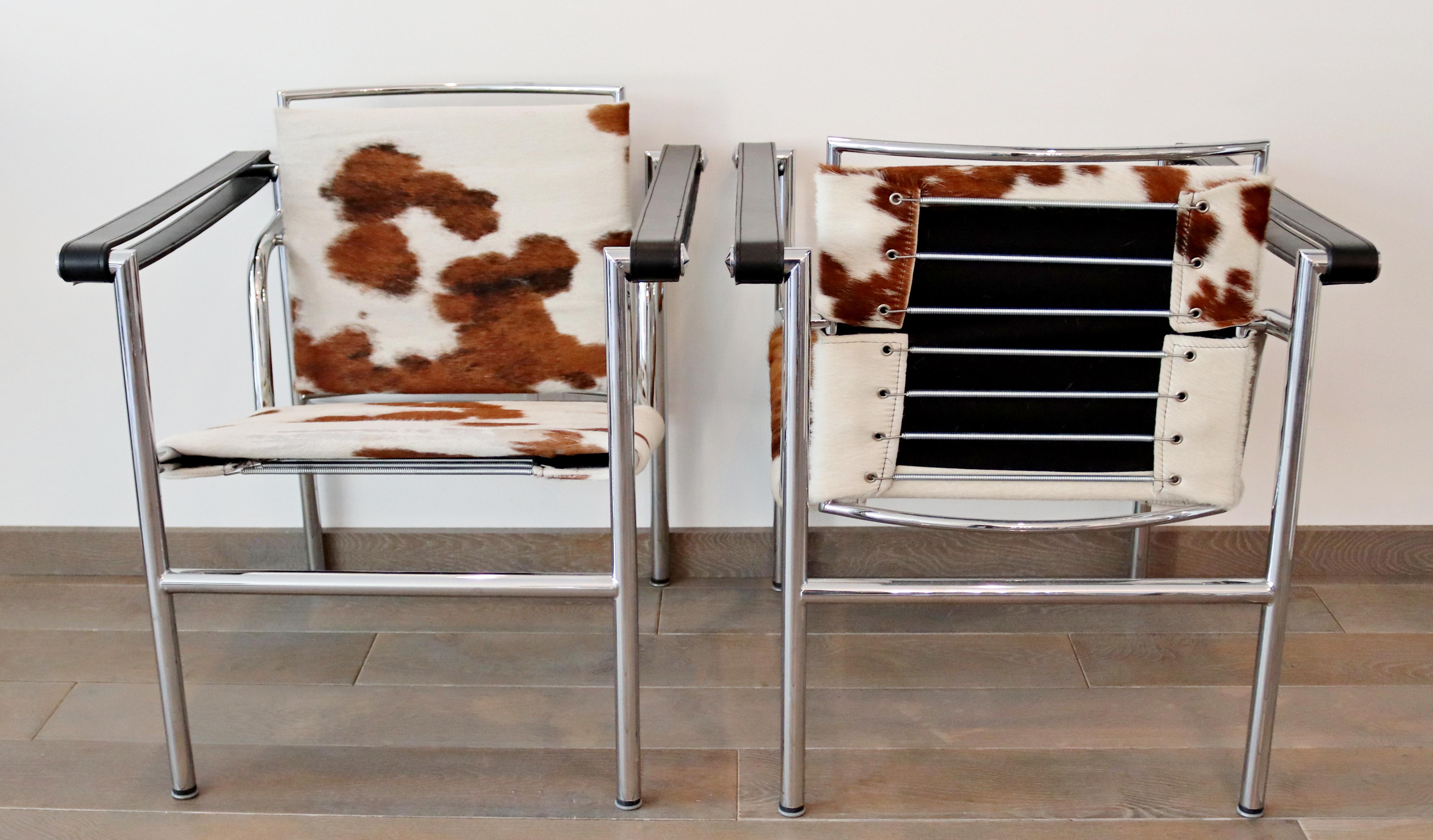 Modern Pair of Pony Hair on Chrome Adjustable Chairs Corbusier Style, 1970s 3