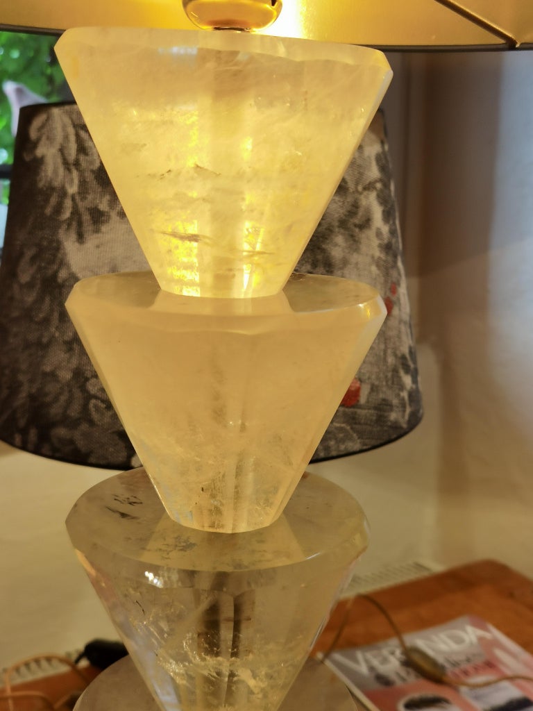 Hand-Crafted Modern Pair of Rock Crystal Table Lamps For Sale