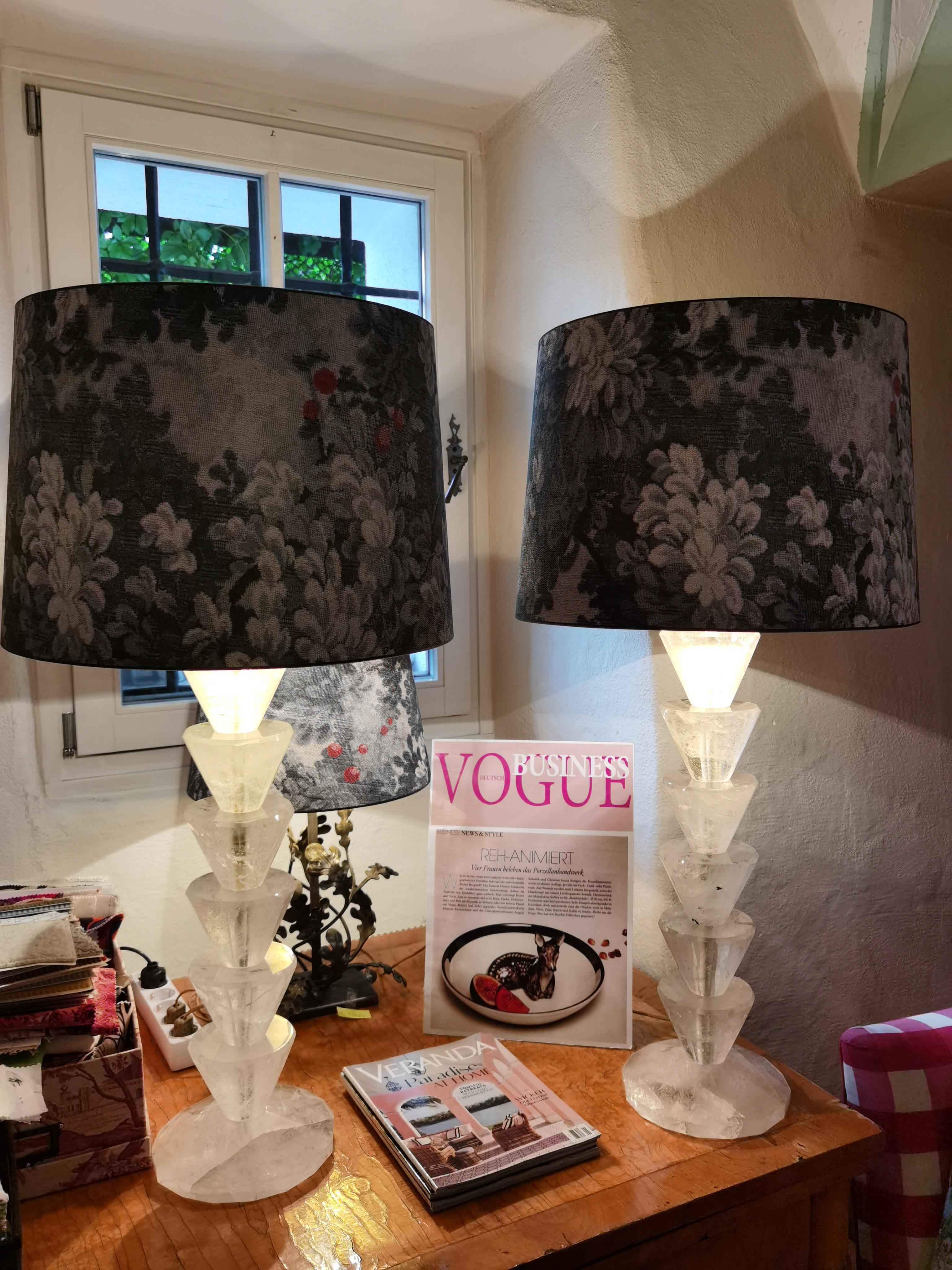 Contemporary Modern Pair of Rock Crystal Table Lamps