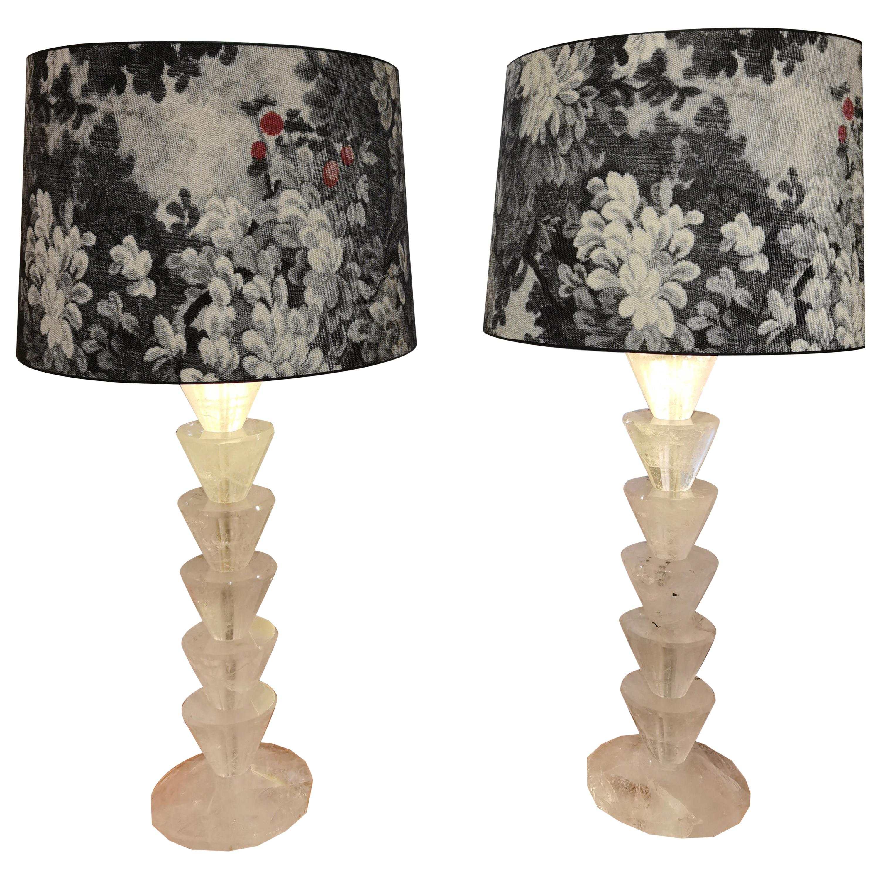 Modern Pair of Rock Crystal Table Lamps