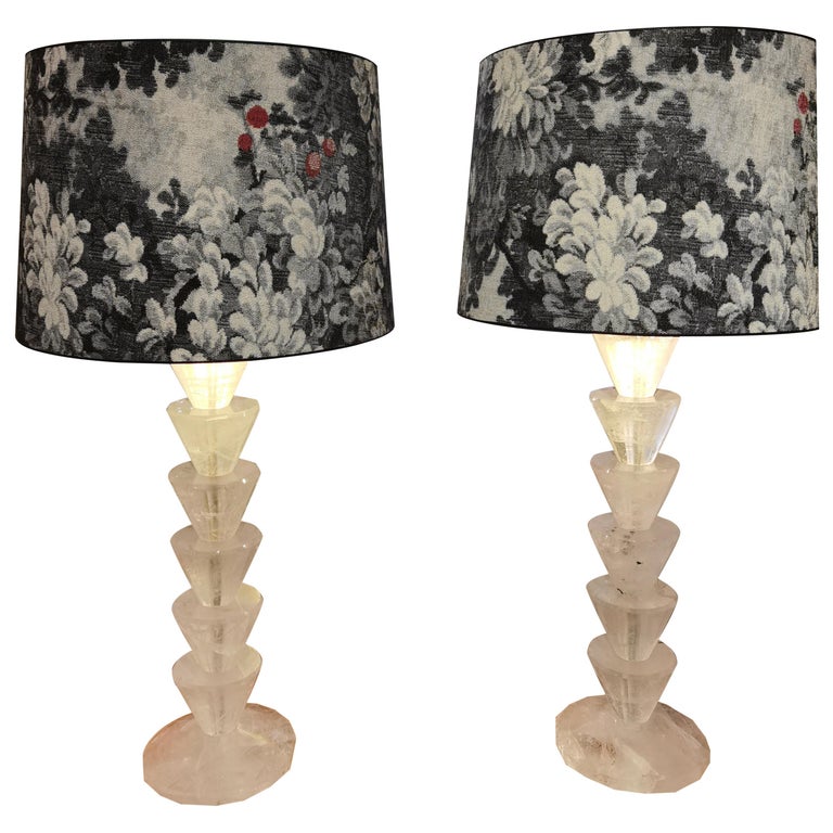 Modern Pair of Rock Crystal Table Lamps For Sale