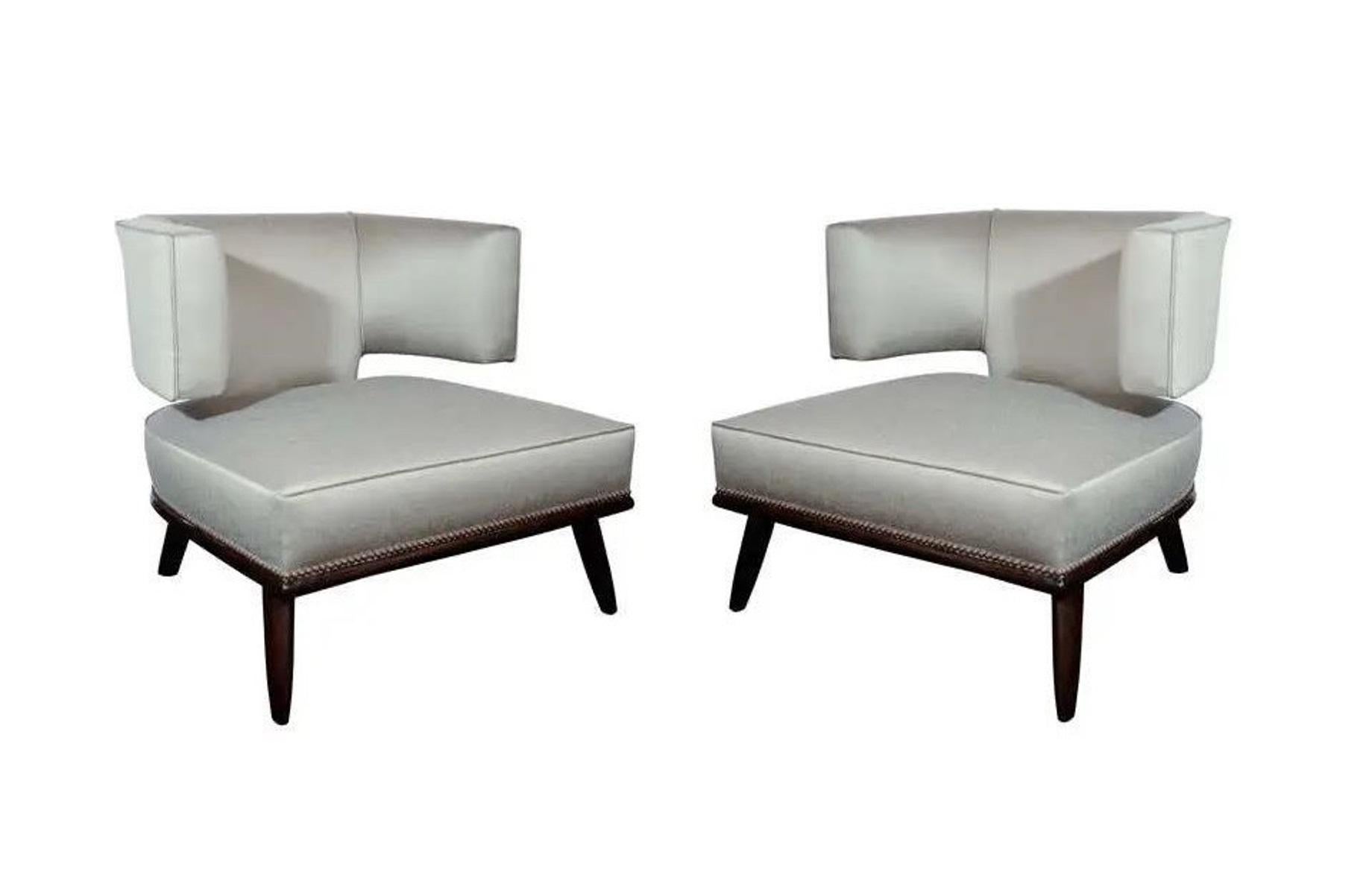 Mid-Century Modern Modern Pair of Stylized Klismos Lounge Chairs For Sale