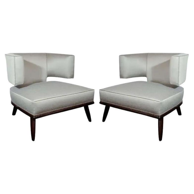 Modern Pair of Stylized Klismos Lounge Chairs For Sale