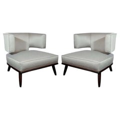 Modern Pair of Stylized Klismos Lounge Chairs