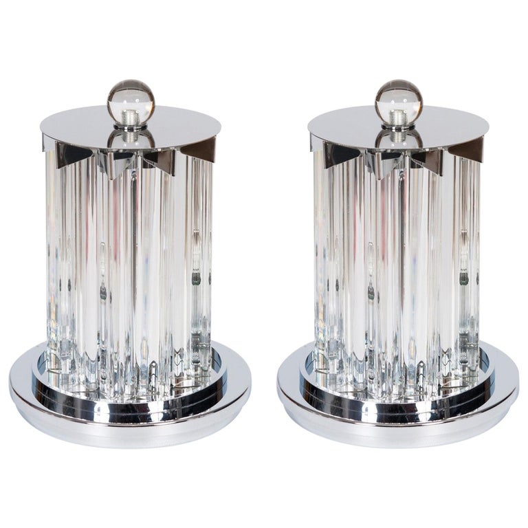 Modern Pair of Table Lamps in Murano Glass Clear Color, Giovanni Dalla Fina  For Sale at 1stDibs
