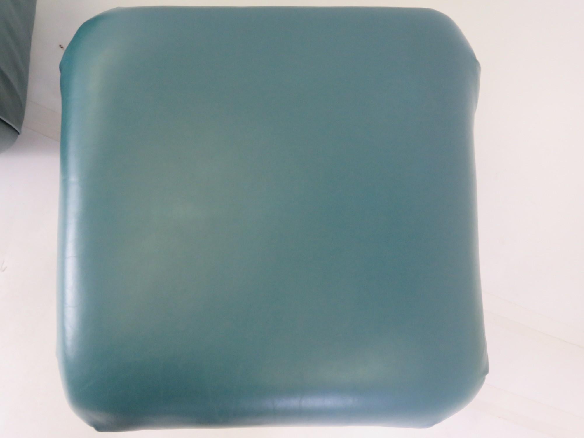 Modern Pair of Teal Leather Ottomans Stools in the Style of Karl Springer, 1980s 1
