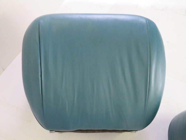 Modern Pair of Teal Leather Ottomans Stools in the Style of Karl Springer, 1980s For Sale 3