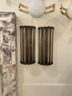Modern Pair of Twisted Murano Glass Sconces with Brass Details