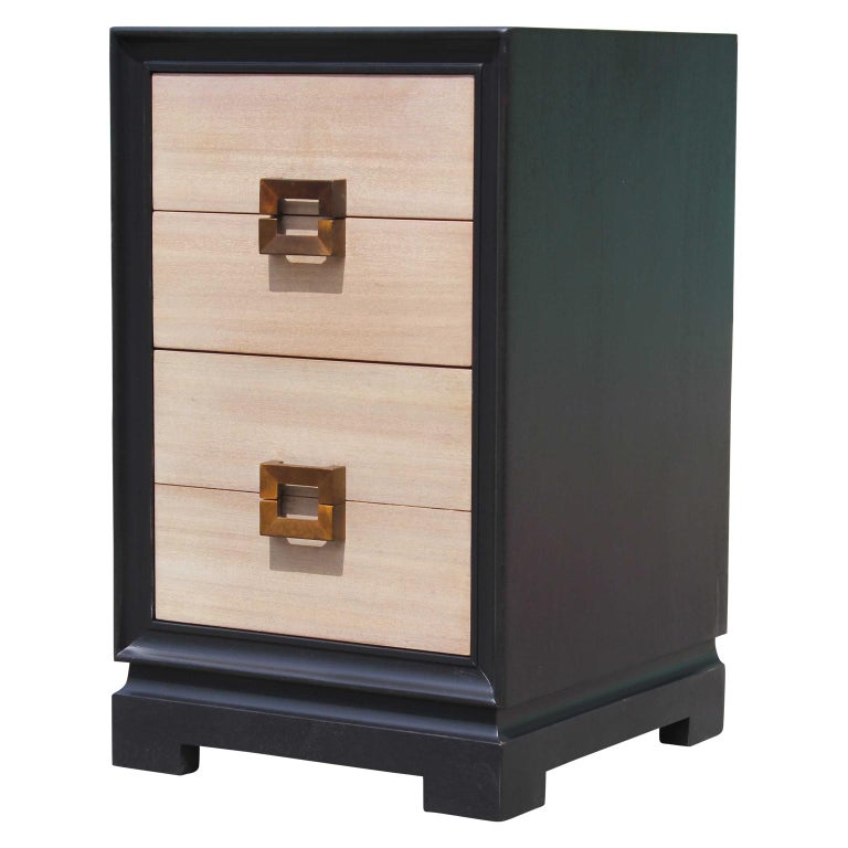 Modern Pair of TwoTone FourDrawer Nightstands with Neutral Finish at