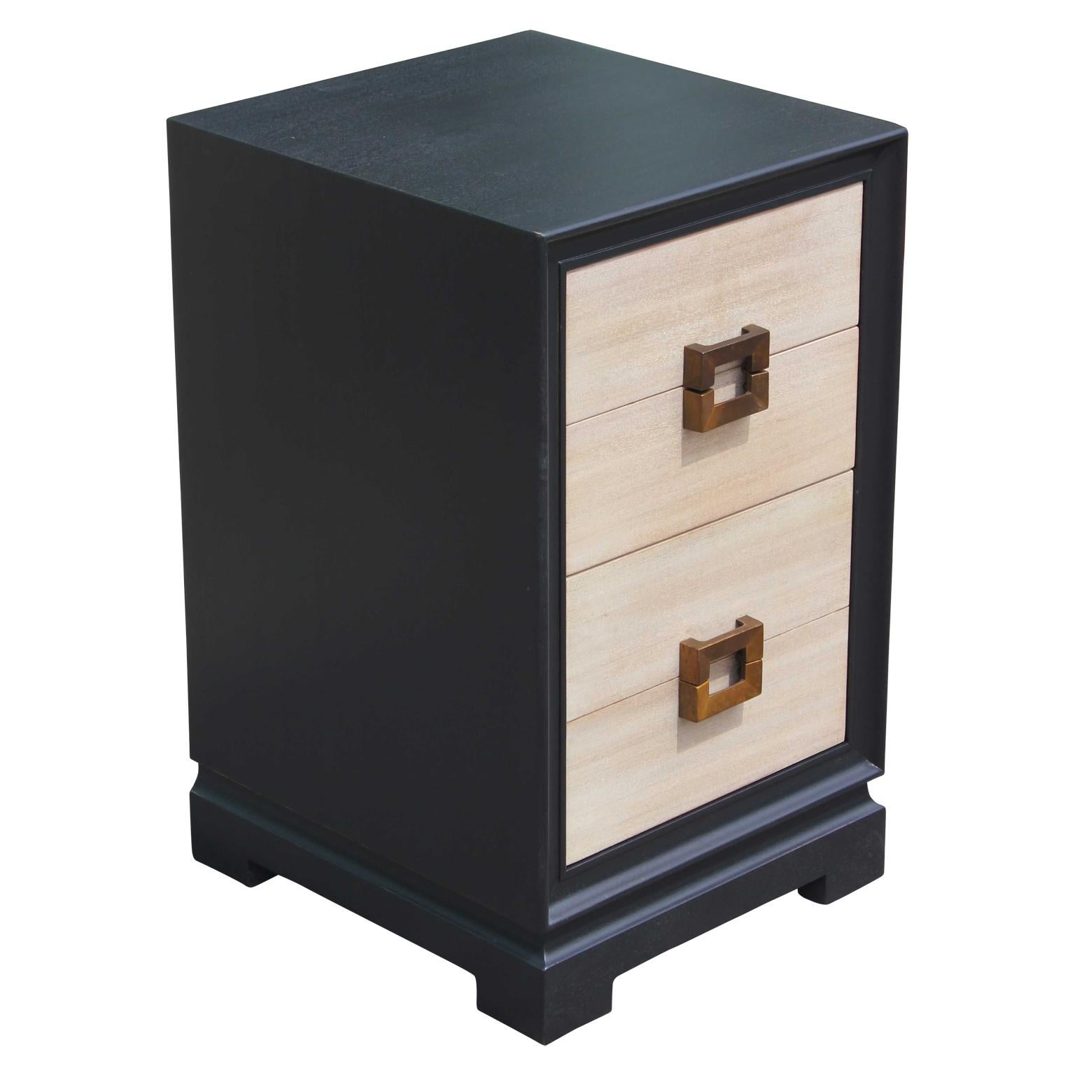 Brass Modern Pair of Two-Tone Four-Drawer Nightstands with Neutral Finish