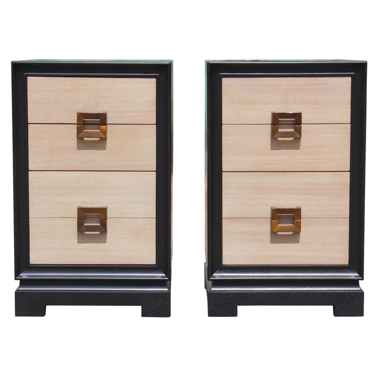 Modern Pair of Two-Tone Four-Drawer Nightstands with Neutral Finish