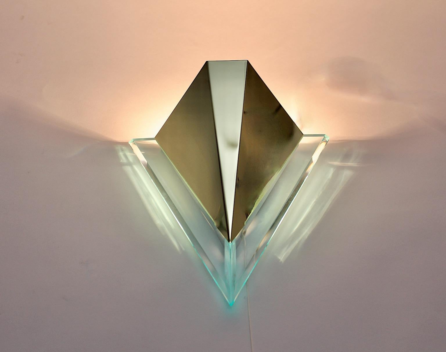 Late 20th Century Modern Pair of Vintage Lucite Metal Sconce Triangle 1990s Germany For Sale