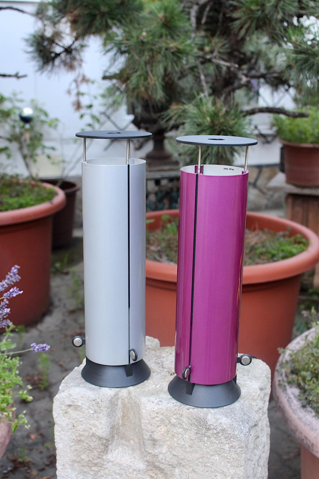 Italian Modern Pair of Vintage Plastic Table Lamps Lilac Silver Black, 1980s, Italy For Sale