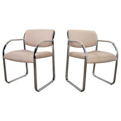 Modern Pair Off-White and Chrome Accent or Dining Armchairs by Steelcase