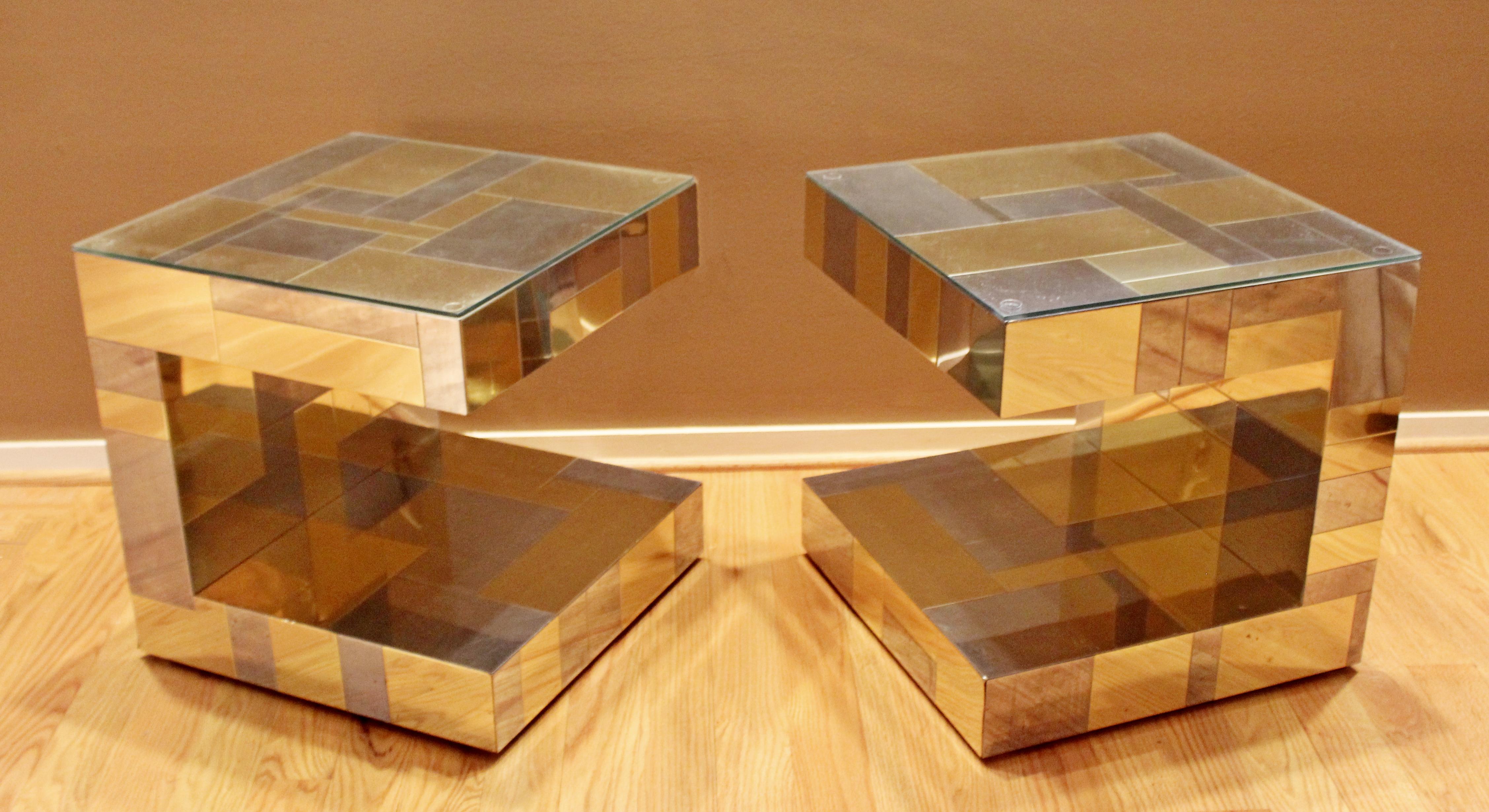 Mid-Century Modern Modern Pair of Paul Evans by Brass Chrome Cityscape Nightstands Side End Tables