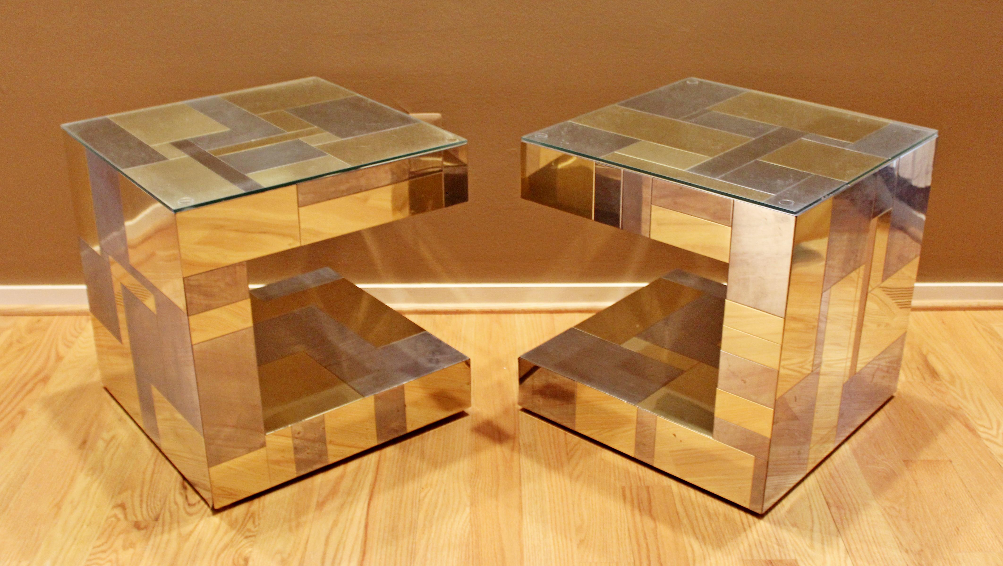 Late 20th Century Modern Pair of Paul Evans by Brass Chrome Cityscape Nightstands Side End Tables