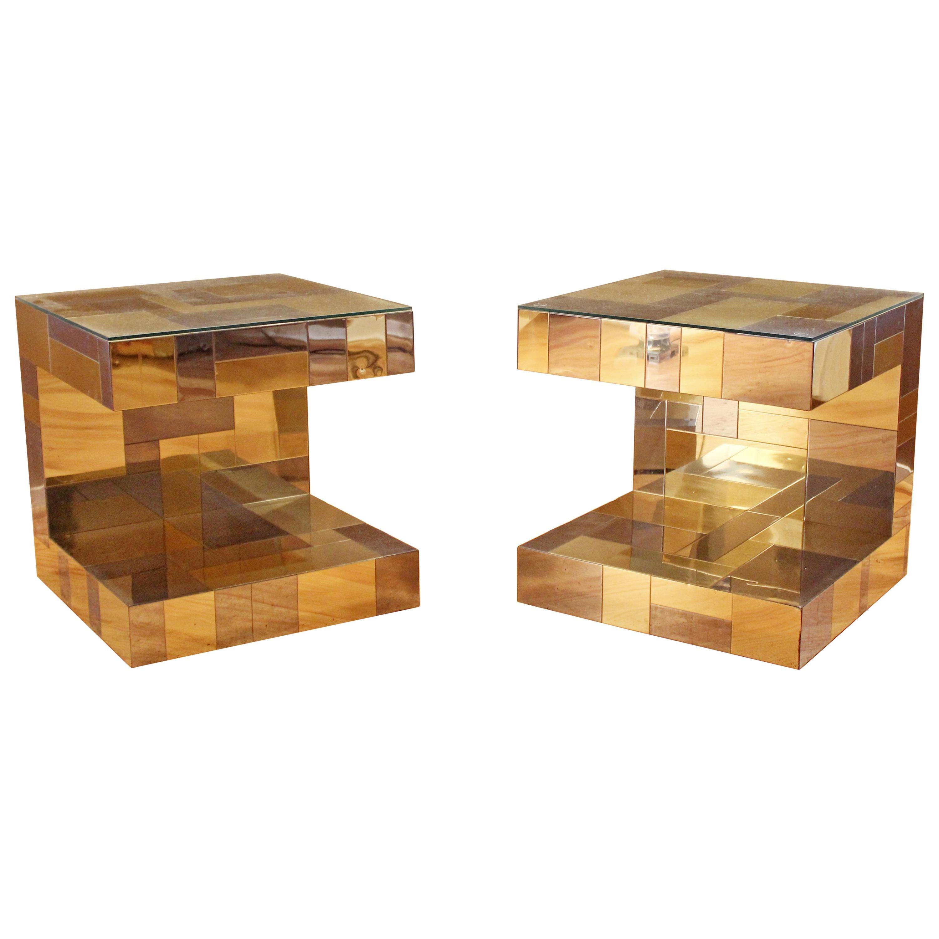 Modern Pair of Paul Evans by Brass Chrome Cityscape Nightstands Side End Tables