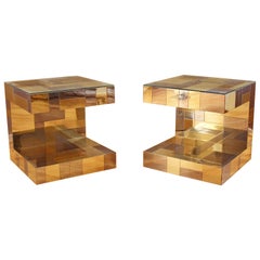 Modernes Paar Paul Evans by Brass Chrome Cityscape Nachttische Side End Tables