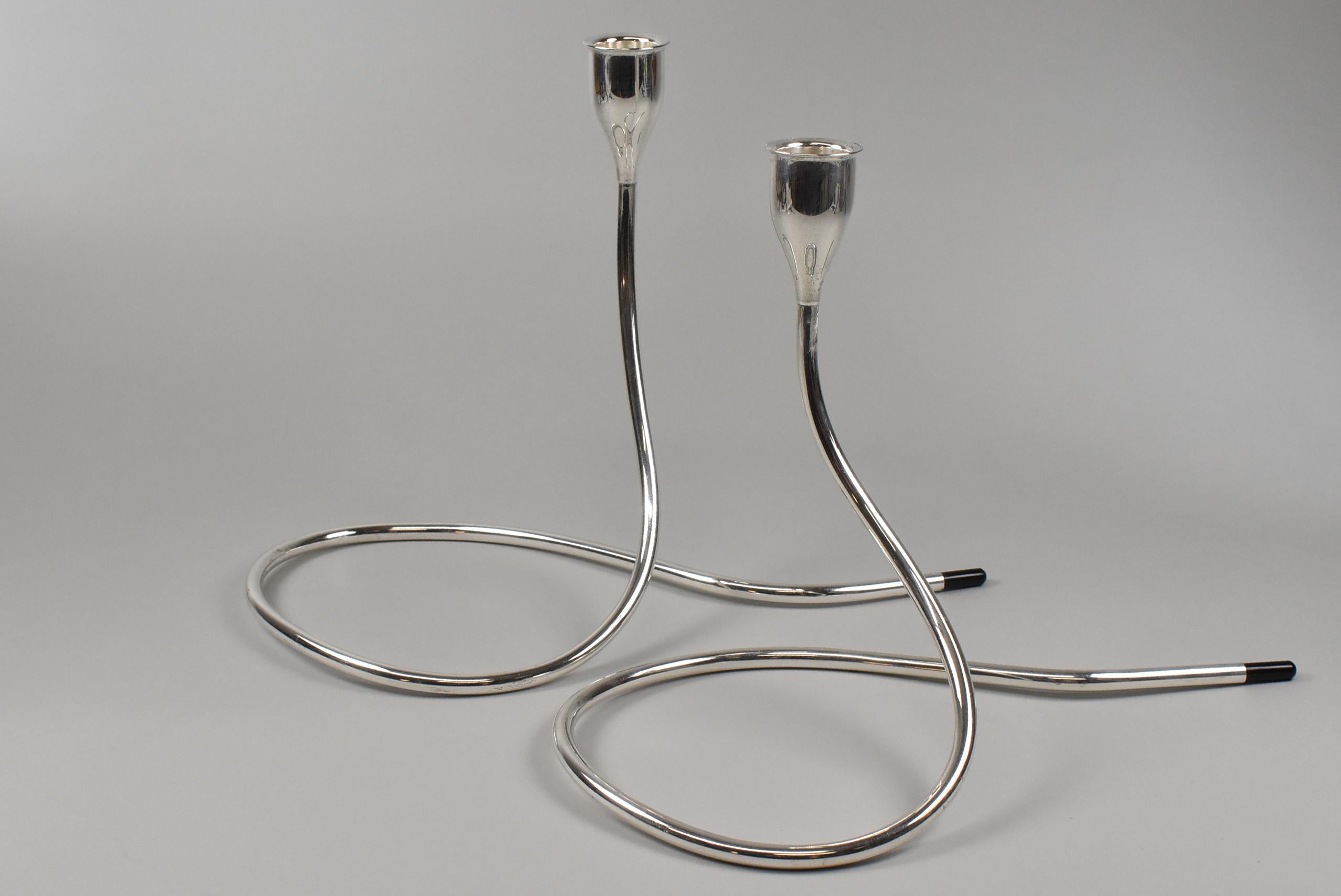 North American Modern Pair of Serpentine Towle Sterling Candleholders Marion Noyes