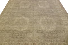 Modern Paki Peshawar Organic Wool Rug in Beige with Allover Pattern