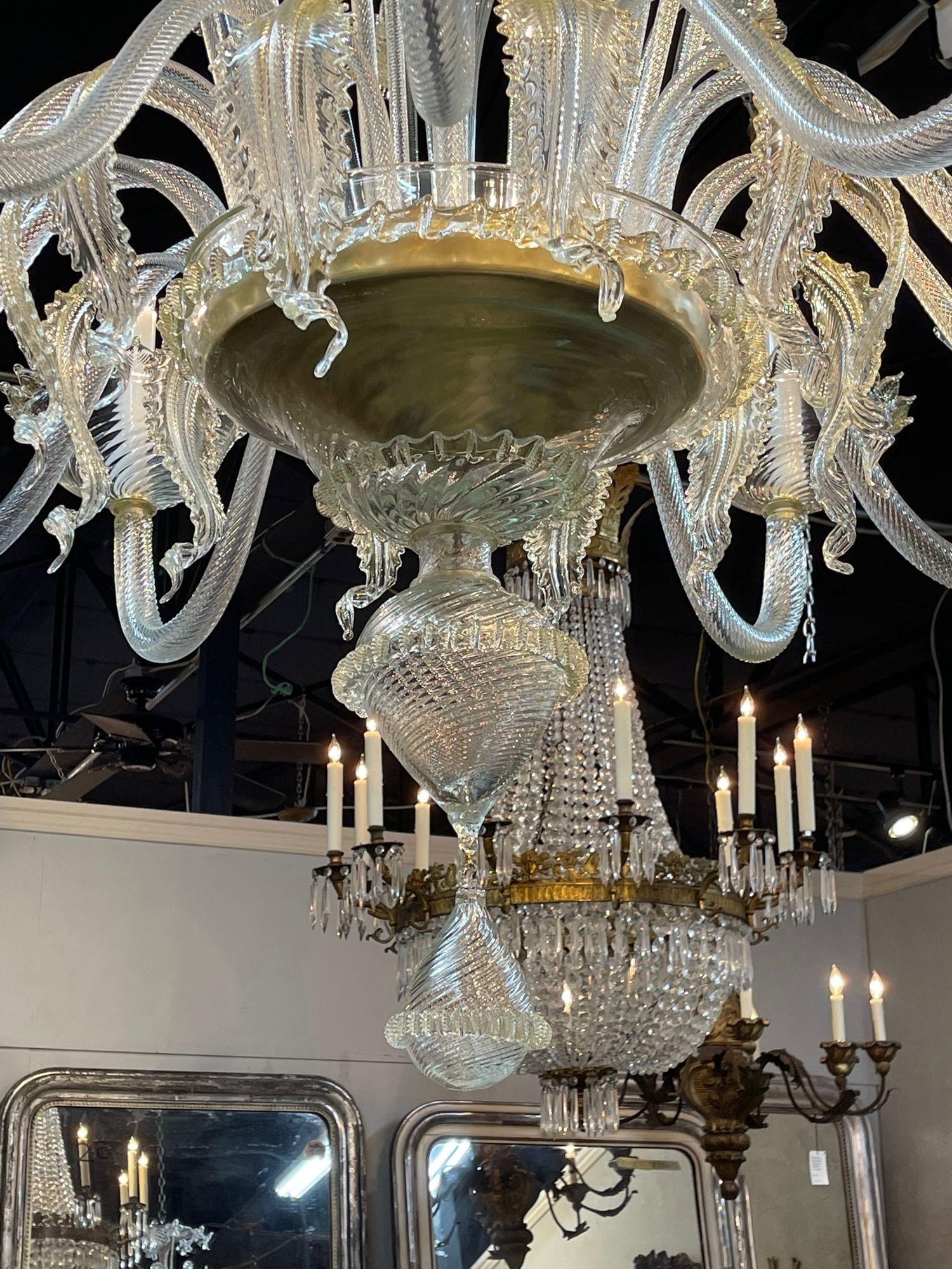 XXIe siècle et contemporain Lustre moderne en verre vénitien doré de taille palais en vente