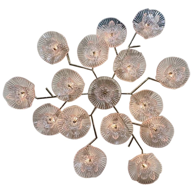 Arte da parete moderna in ottone e Murano rosa pallido