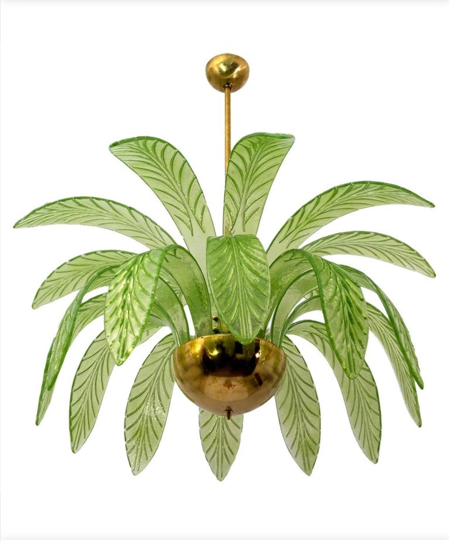 Modern Palm Leaves Chandelier Murano Glass and Brass, 1970s 5