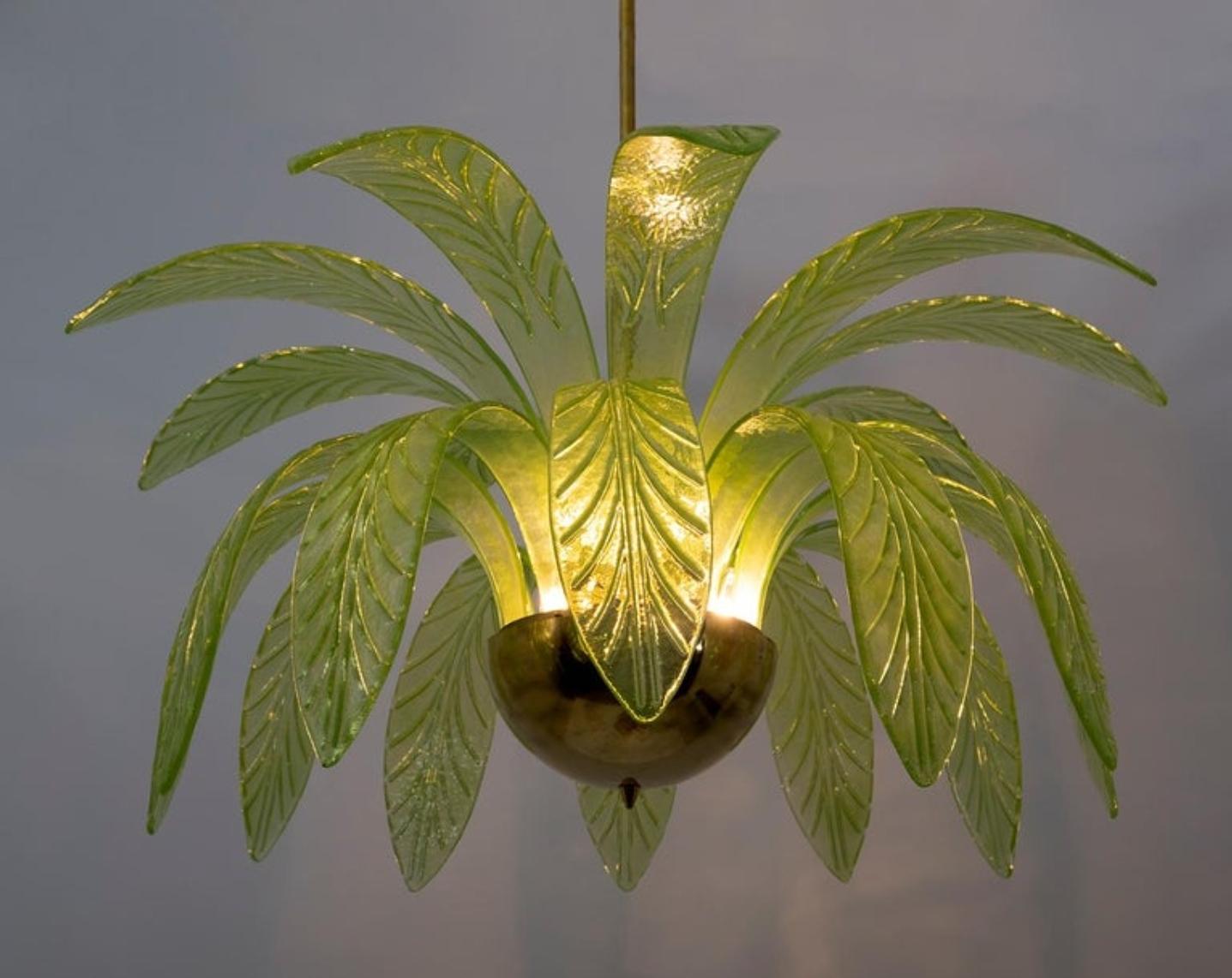 Modern Palm Leaves Chandelier Murano Glass and Brass, 1970s 2