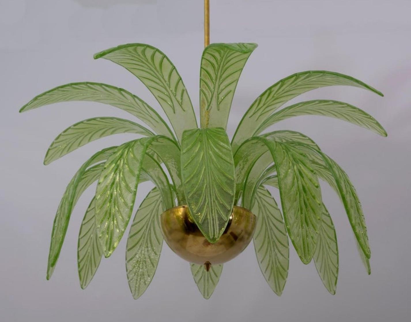 Modern Palm Leaves Chandelier Murano Glass and Brass, 1970s 3