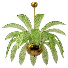Modern Palm Leaves Chandelier Murano Glass and Brass, 1970s