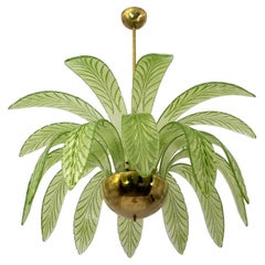 Modern Palm Leaves Chandelier Murano Glass and Brass, 1970s