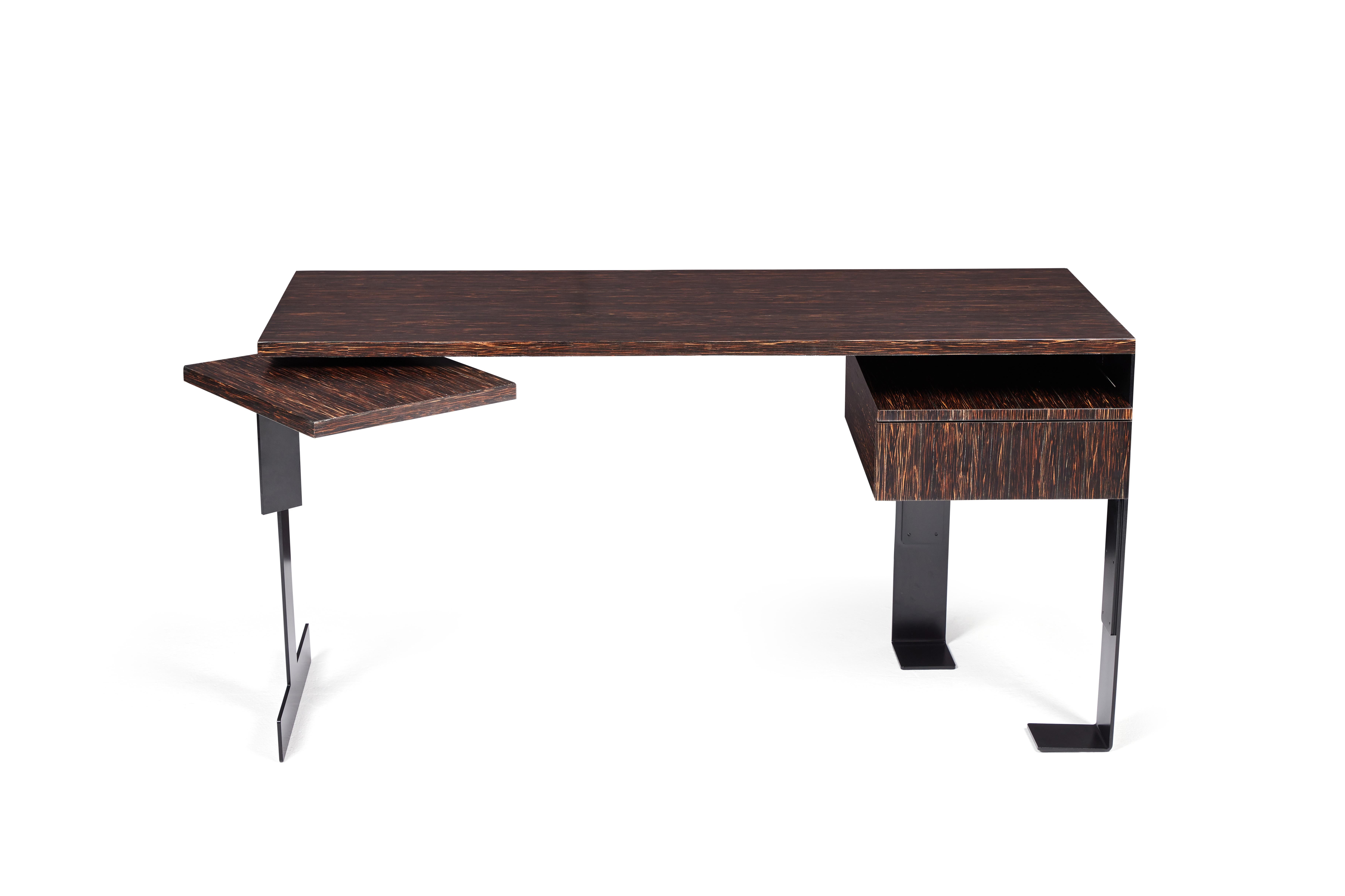 French Modern Palmwood Desk in the style of Pierre Chareau For Sale