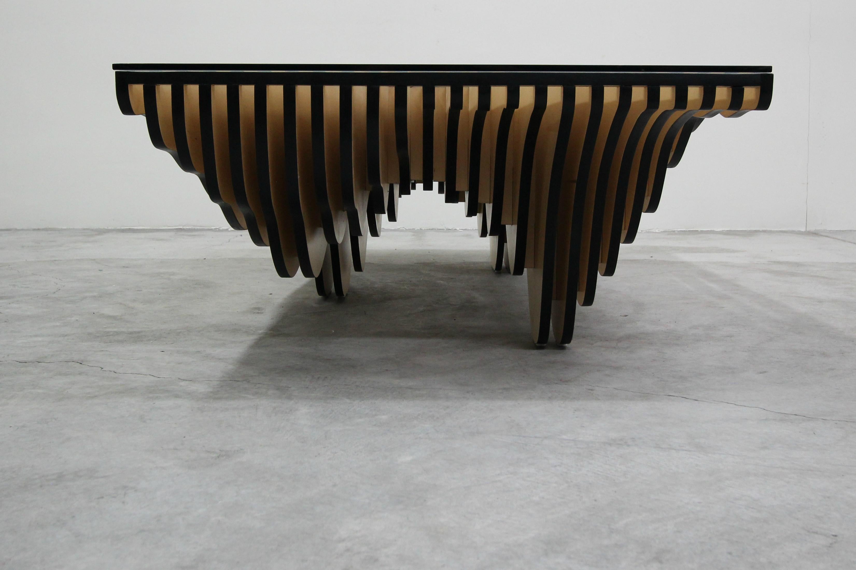 Mid-Century Modern Modern Parametric Stacked Plywood Dune Wave Coffee Table
