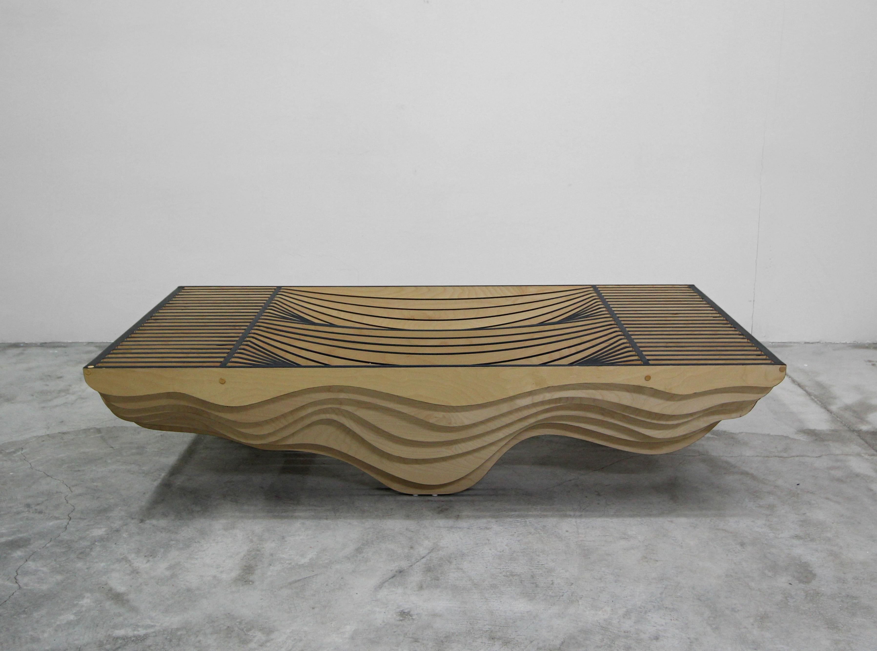 Modern Parametric Stacked Plywood Dune Wave Coffee Table In Excellent Condition In Las Vegas, NV