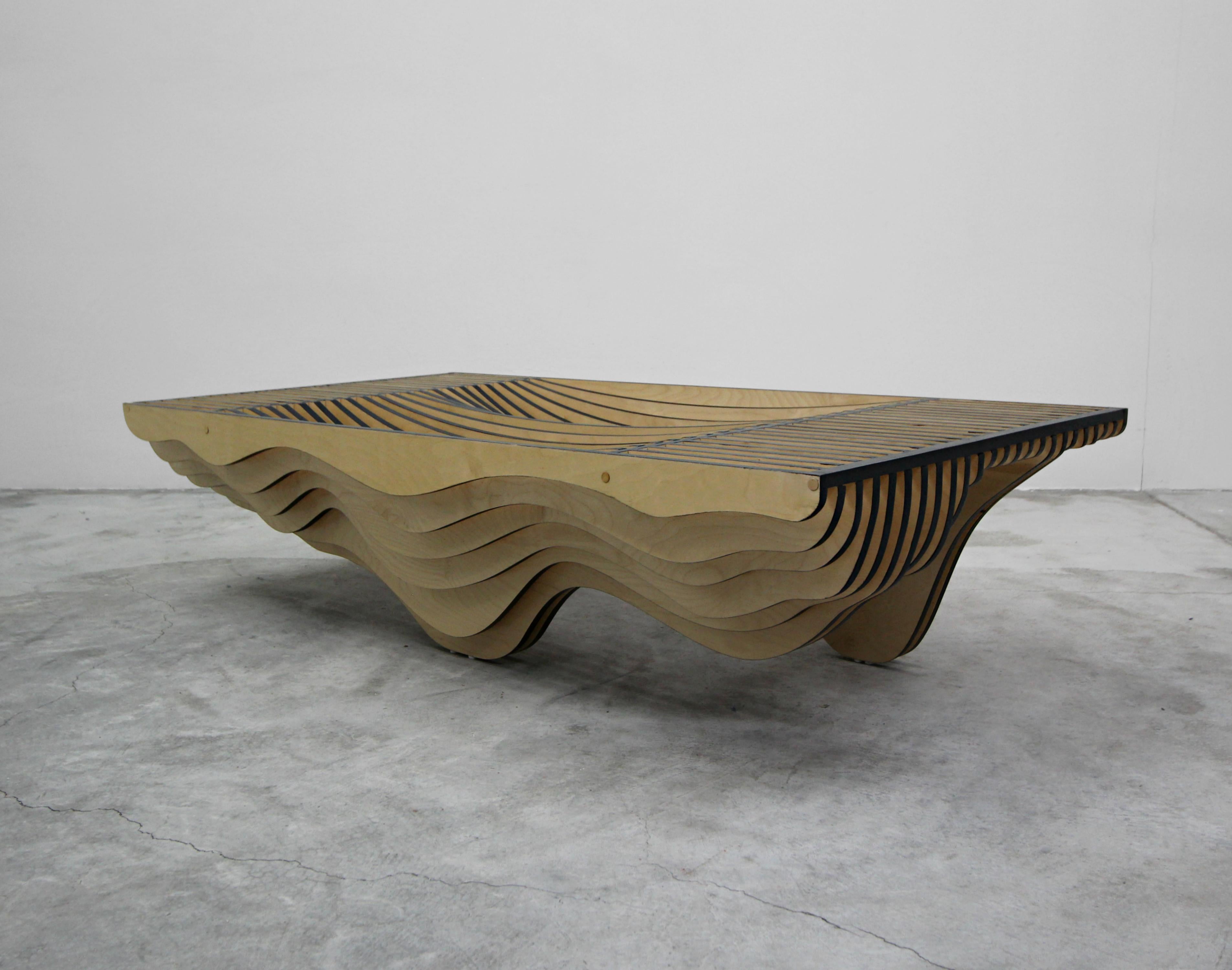 20th Century Modern Parametric Stacked Plywood Dune Wave Coffee Table