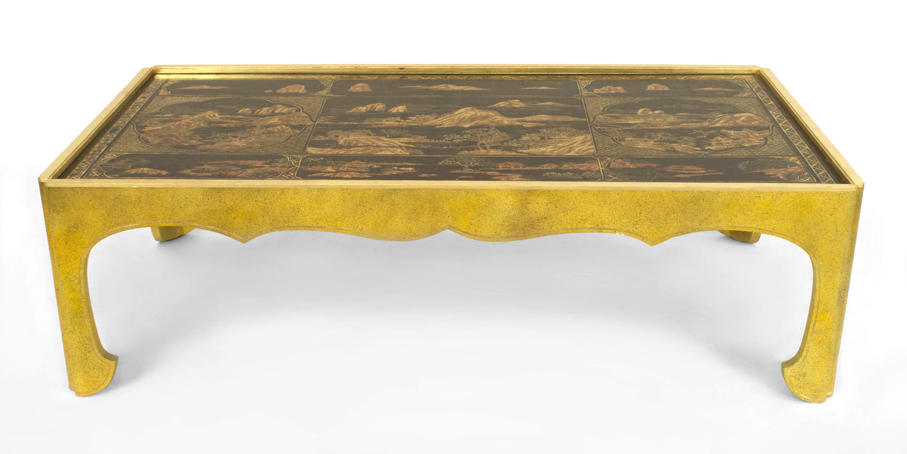 Chinoiseries Table basse laquée sur mesure en bois doré de style chinoiserie en vente