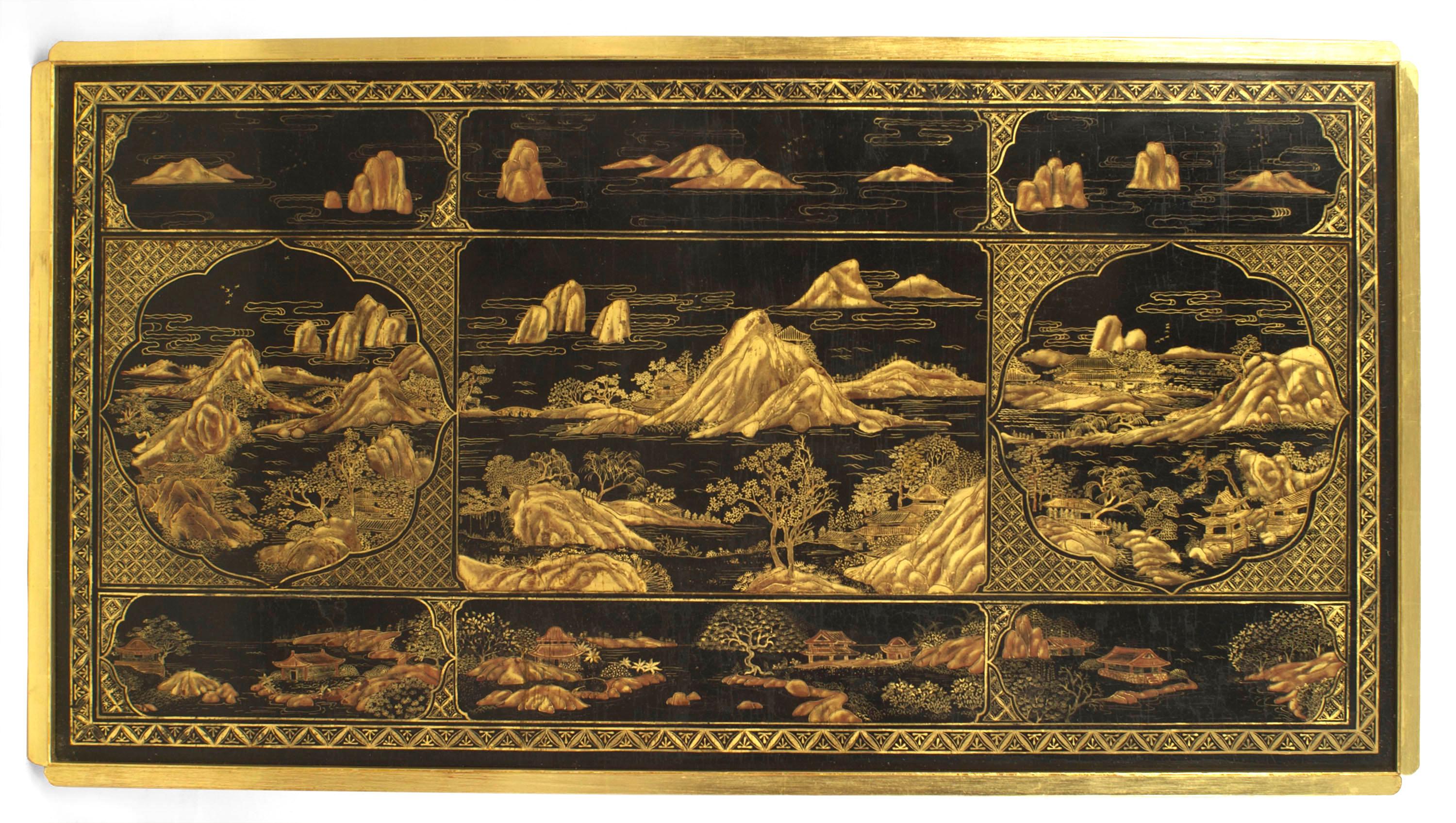 Inconnu Table basse laquée sur mesure en bois doré de style chinoiserie en vente