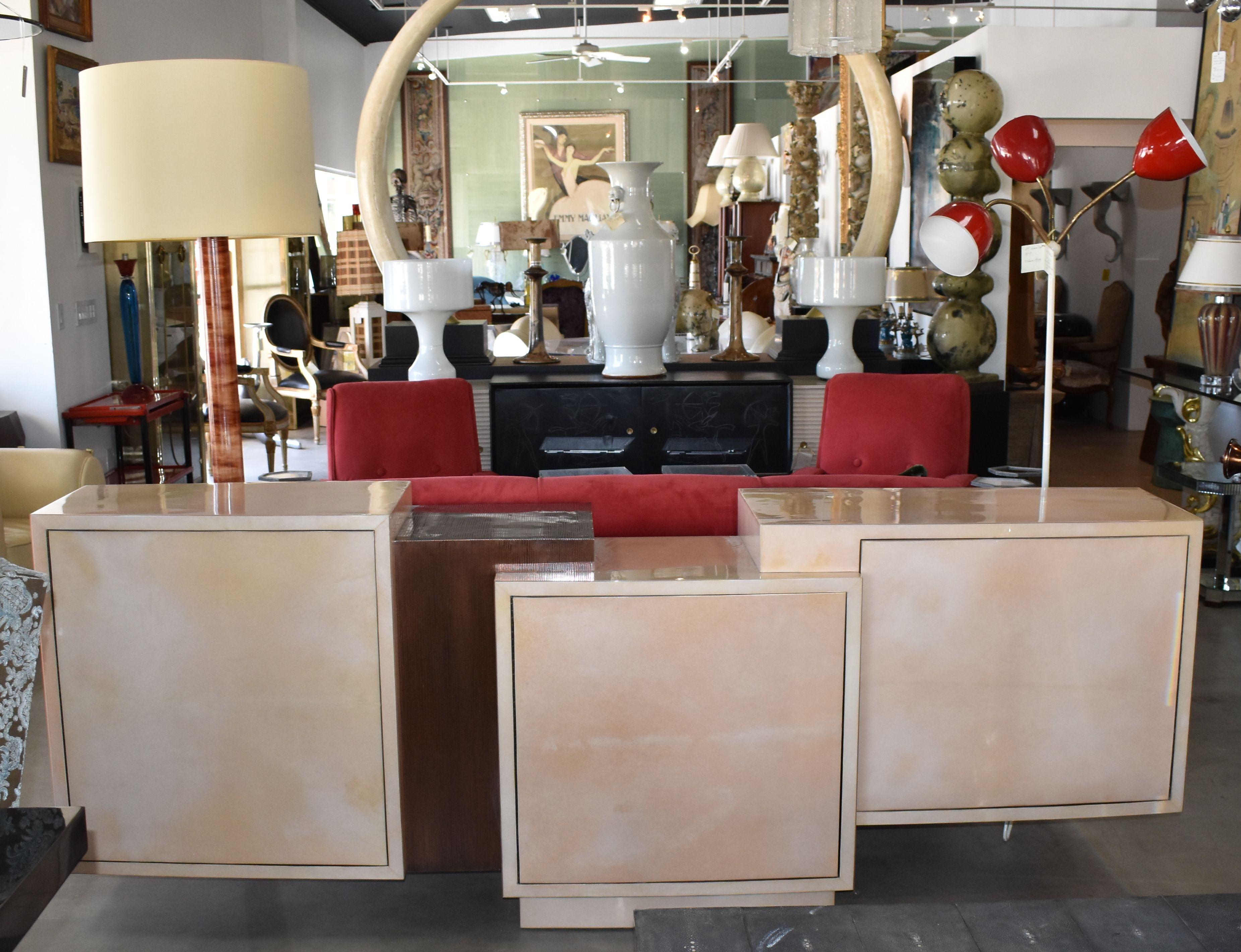 Modern Parchment & Copper Credenza In Good Condition In Cathedral City, CA